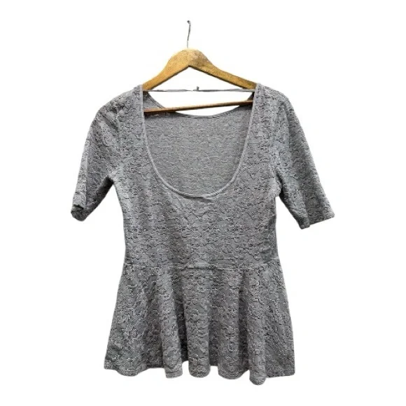 Free People Lace Peplum 3/4 Sleeve Top - Gray - Picture 4 of 9